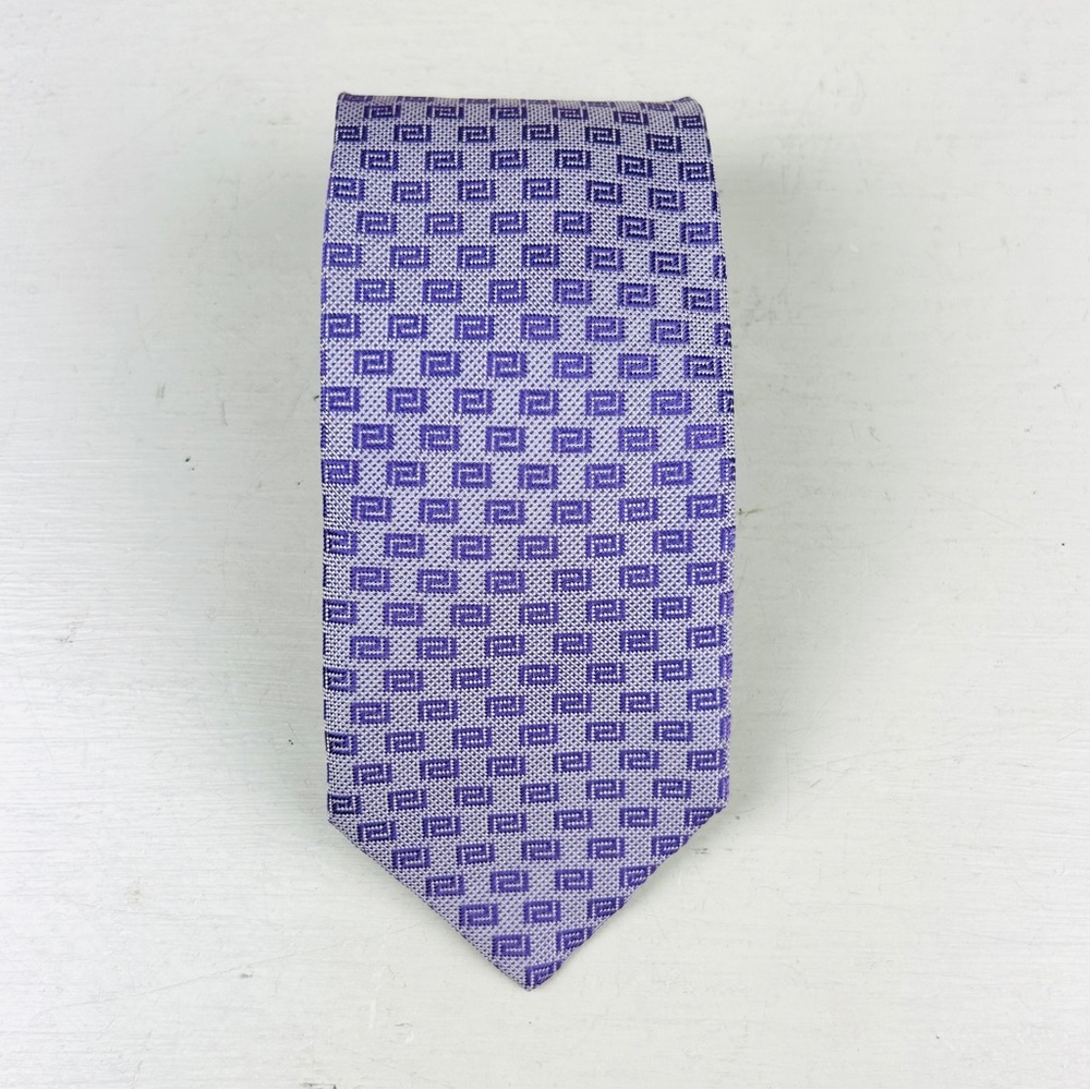 VERSACE Silk Designer Tie Purple White Letter Logo 3” Mens Necktie ITALY